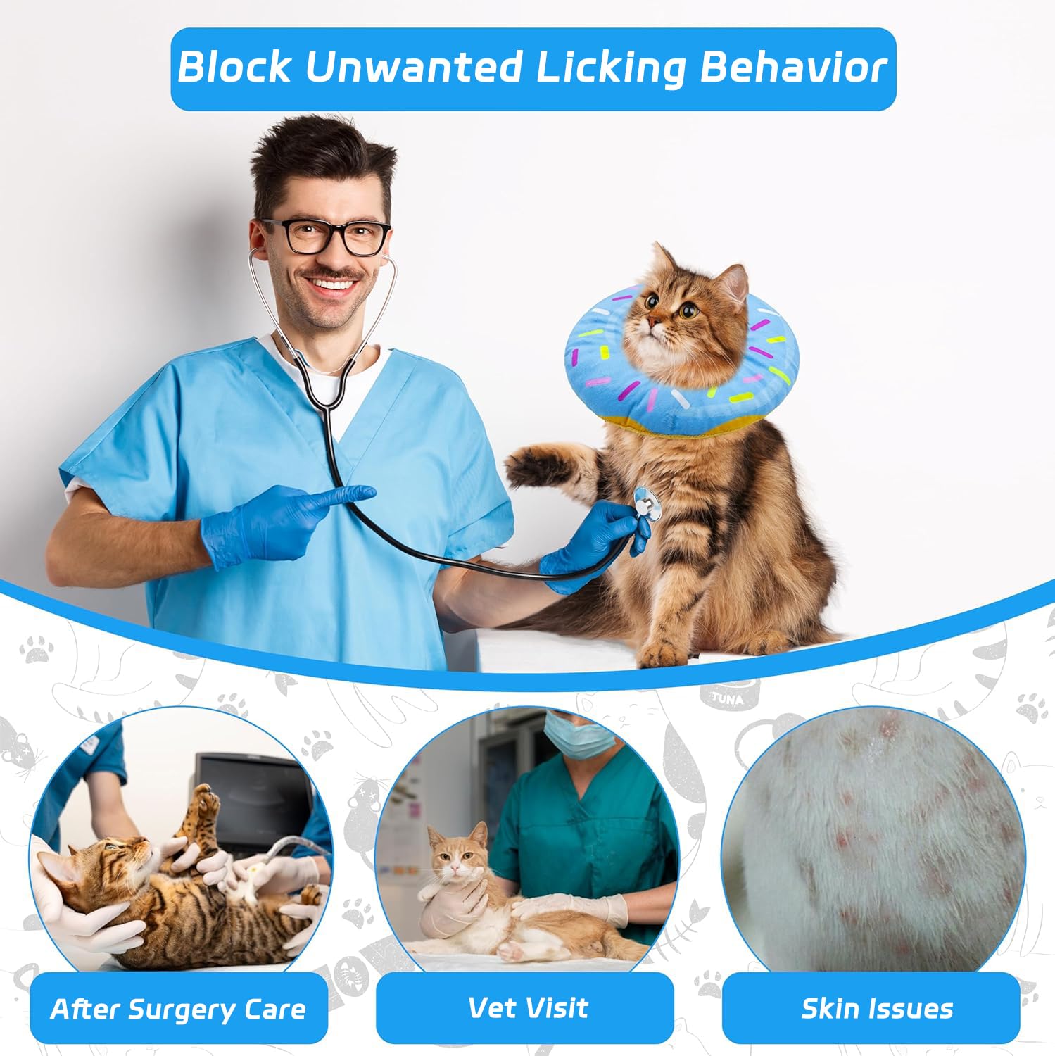 Seyezo collierette motif bleu attrayant augmentant l'acceptation du chat