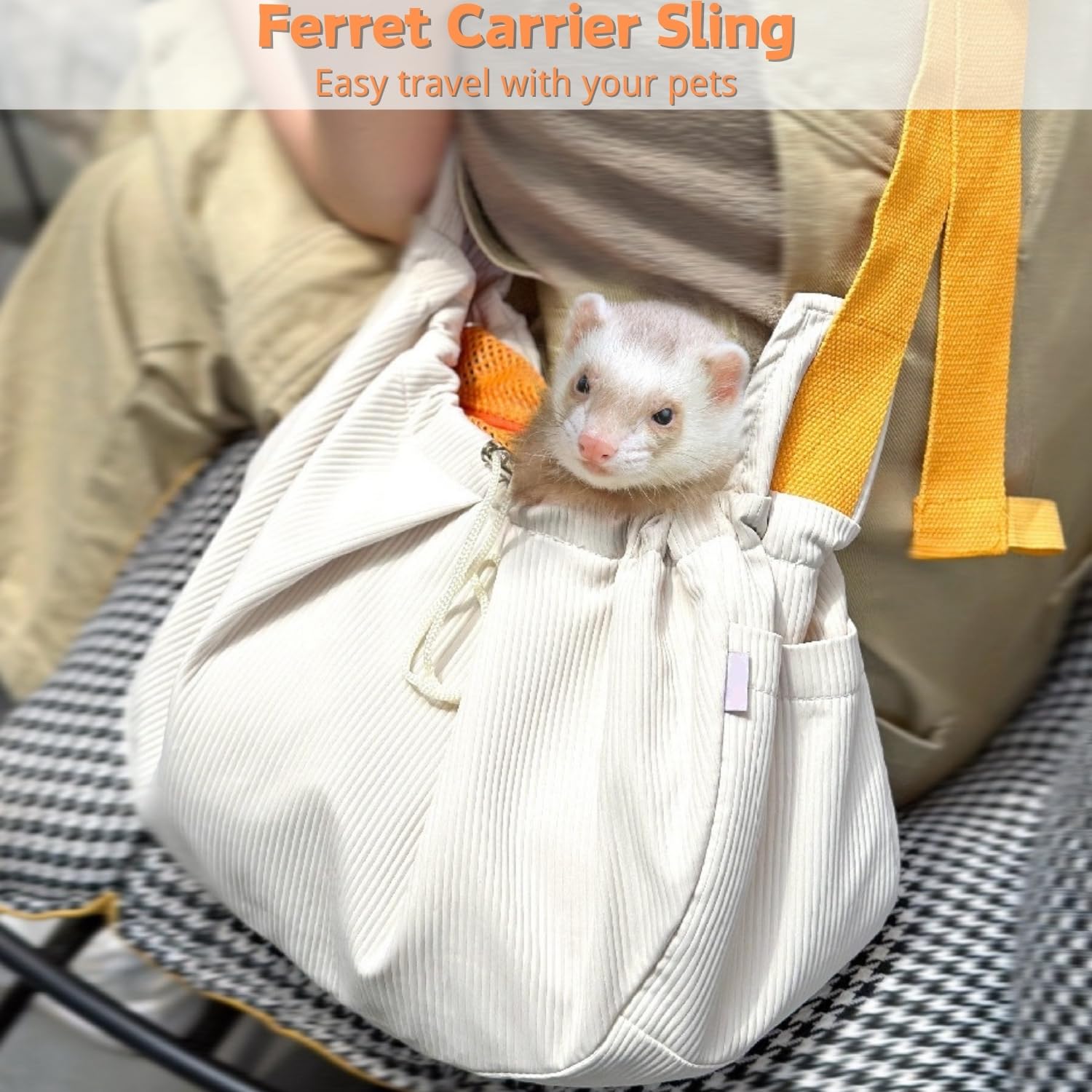 SEZDEKI furet installé dans le sac montrant proximité apaisante