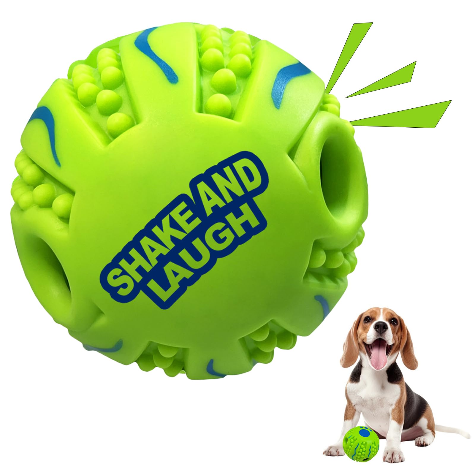 SHAKE AND LAUGH vue de face de la balle spiky montrant forme compacte et robustesse