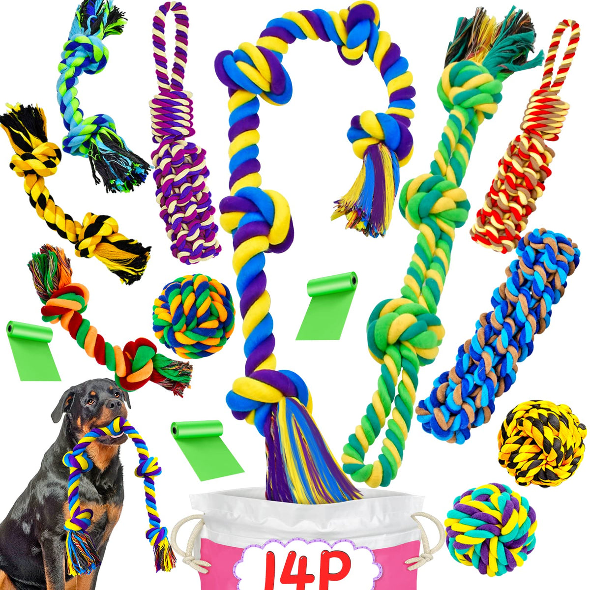 SHARLOVY ensemble de 14 jouets en corde montré à l'extérieur pour jeu durable