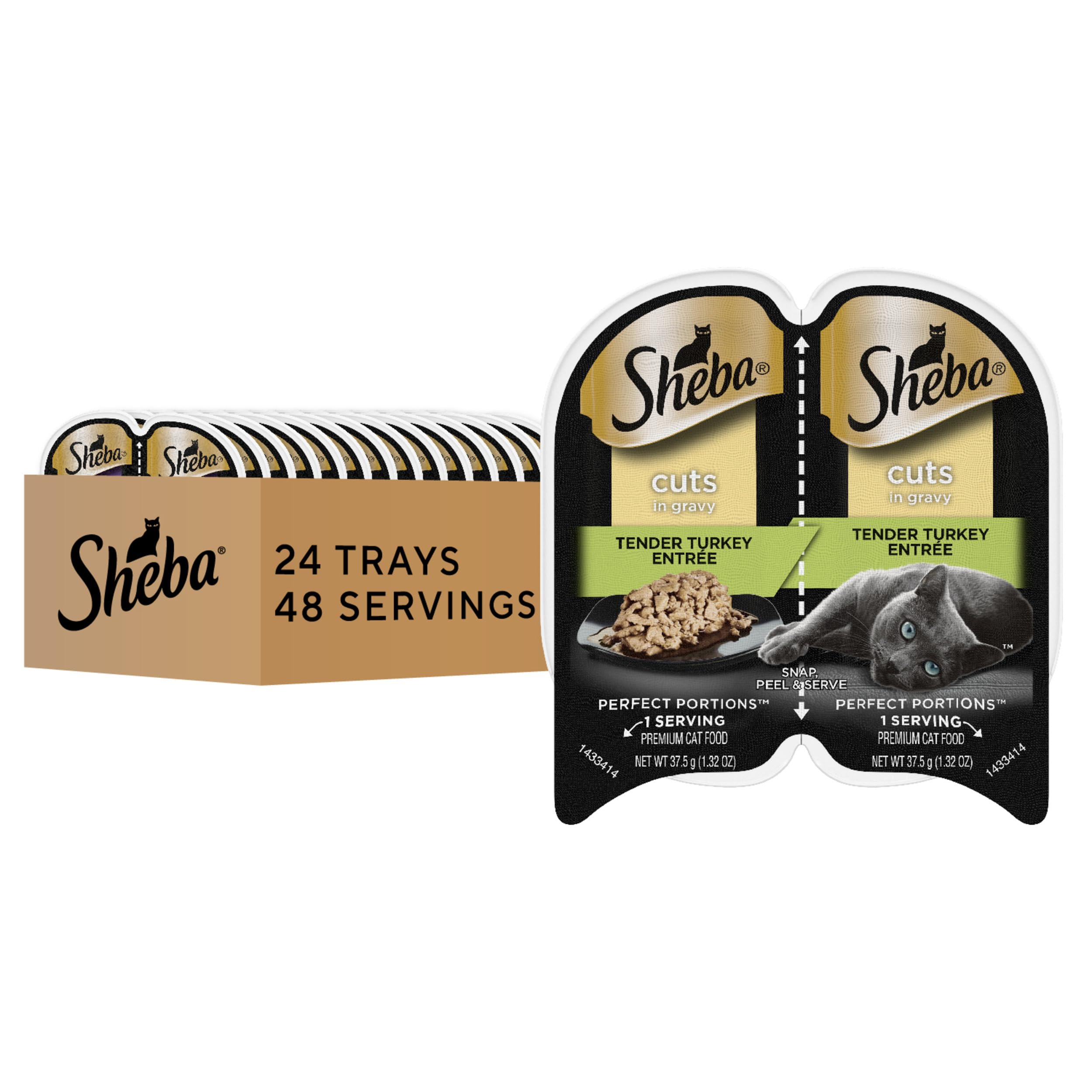 Sheba emballage avant dinde montrant portion pratique et attrayante