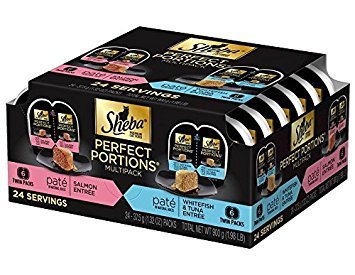 Sheba emballage avant montrant multipack pratique et variétés de poissons