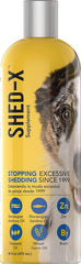 Shed‑X flacon 16 oz affichant l’étiquette, solution facile pour réduire la perte de poils