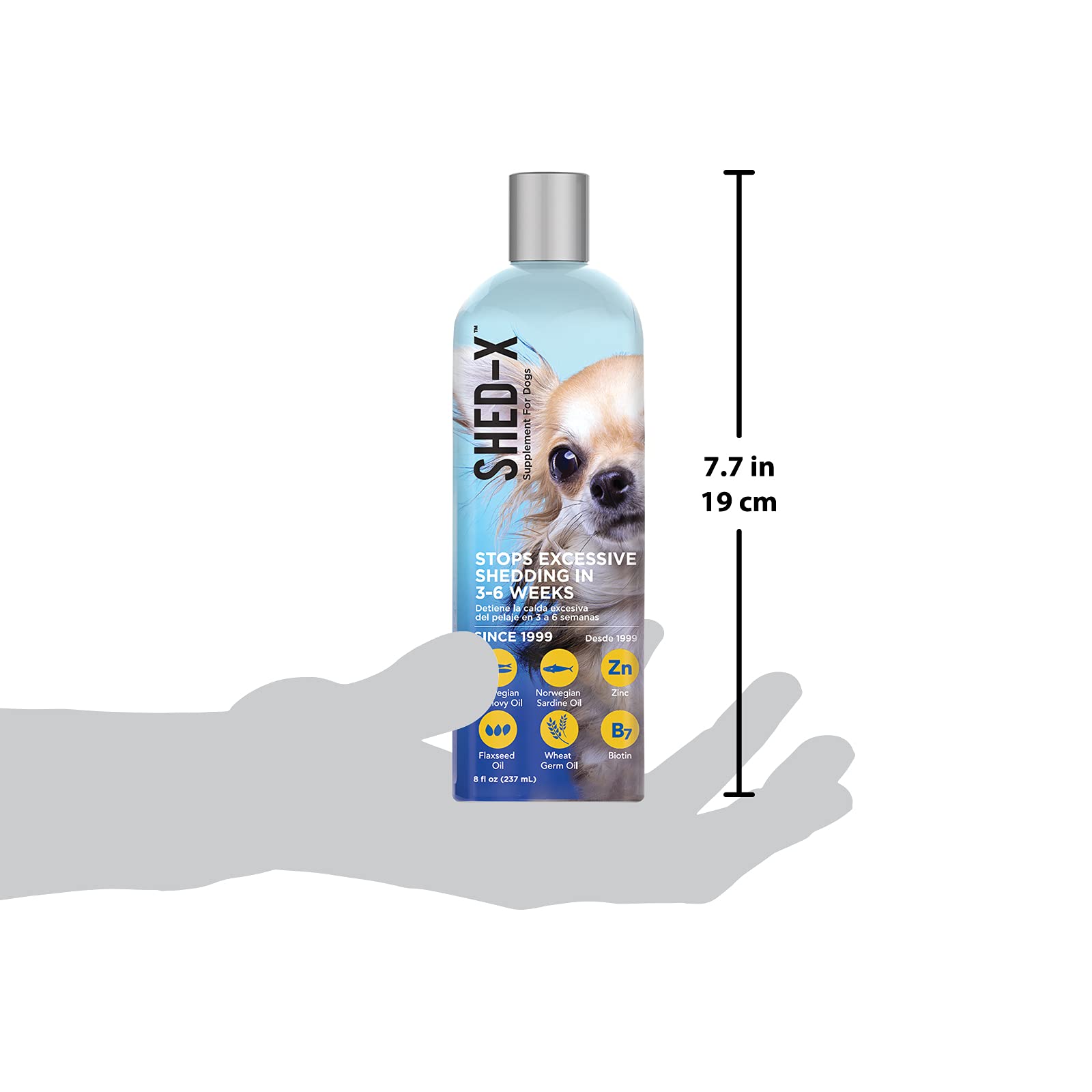 Shed‑X flacon ouvert avec liquide indiquant administration simple