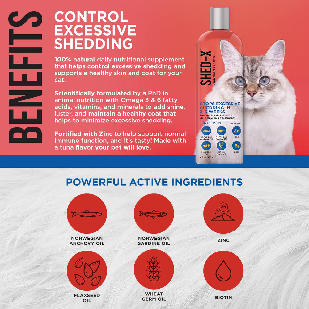 Shed-X étiquette détaillée affichant ingrédients et bénéfice peau pelage