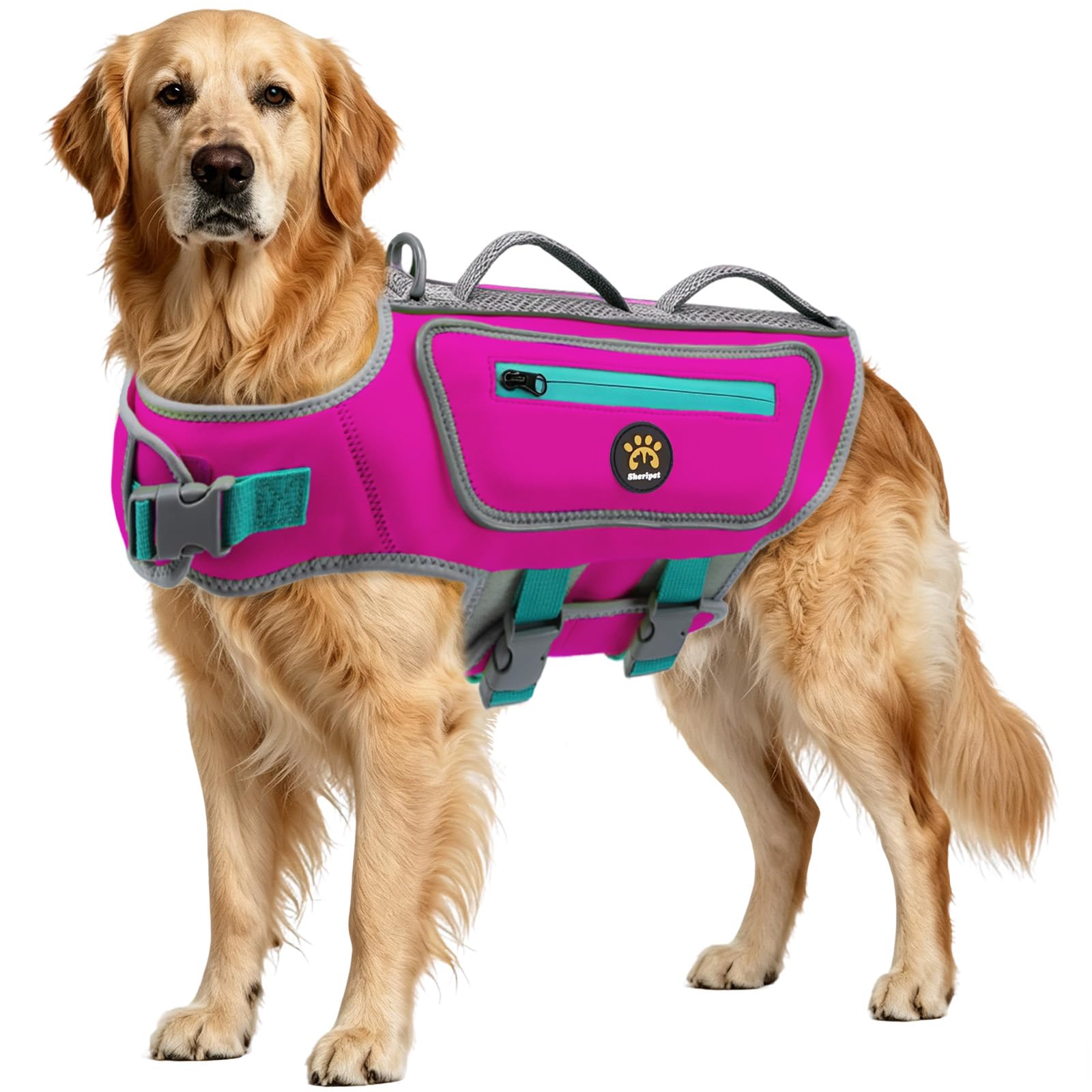 Sheripet gilet devant et étiquette montrant design et instructions utiles