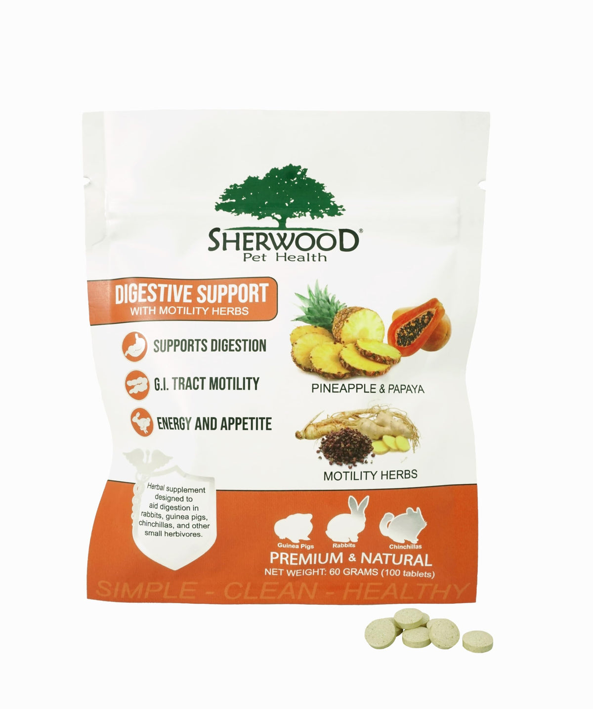 Sherwood Pet Health emballage avant montrant étiquette et avantages digestifs