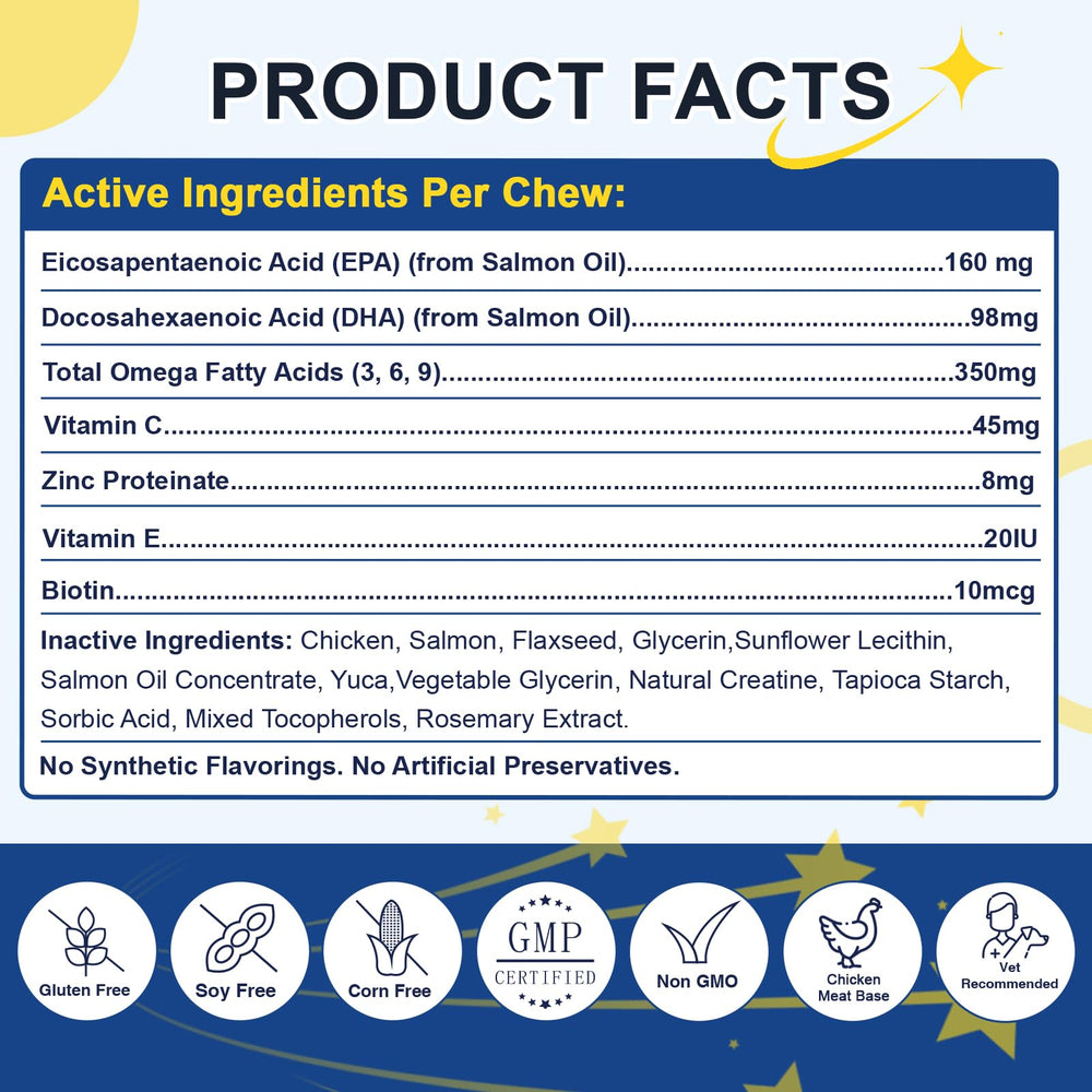 SHINEPAWS détail étiquette affichant EPA DHA zinc et vitamines