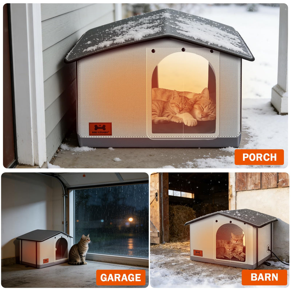 SHU UFANRO chat reposant dans l'abri chauffé, confort hivernal