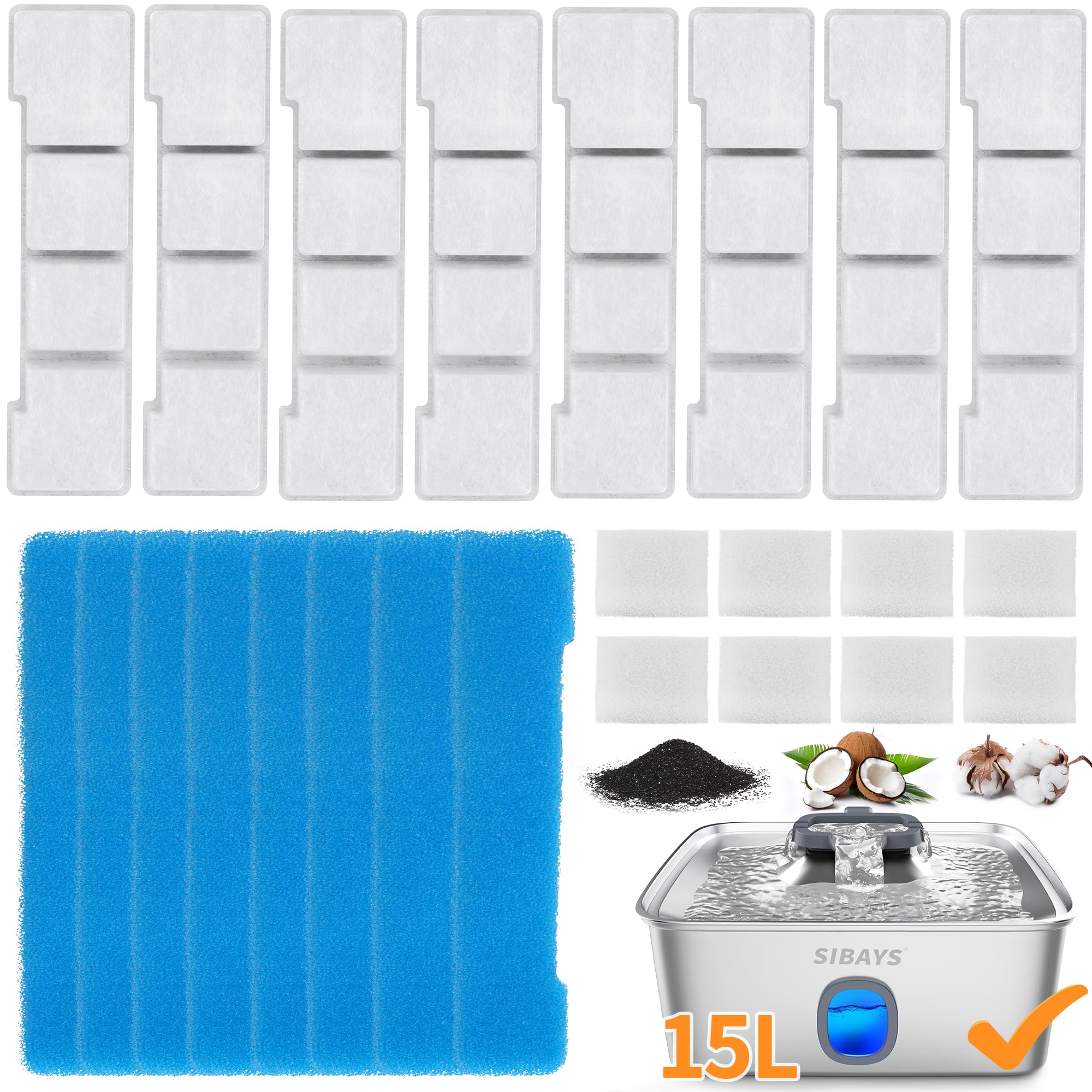 SIBAYS vue avant du pack de filtres pour fontaine, remplacement facile