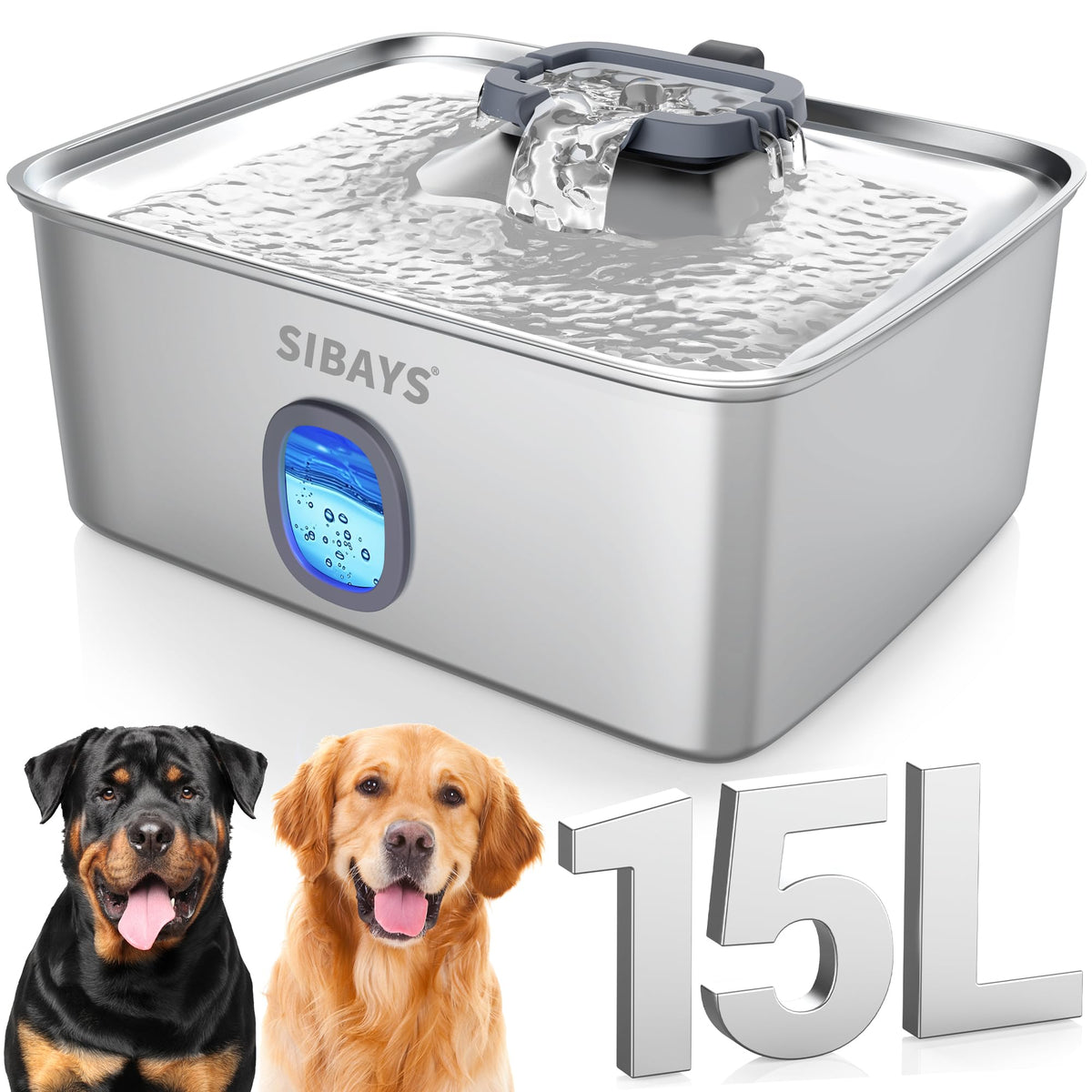 SIBAYS fontaine face avant montrant réservoir 15L et design robuste