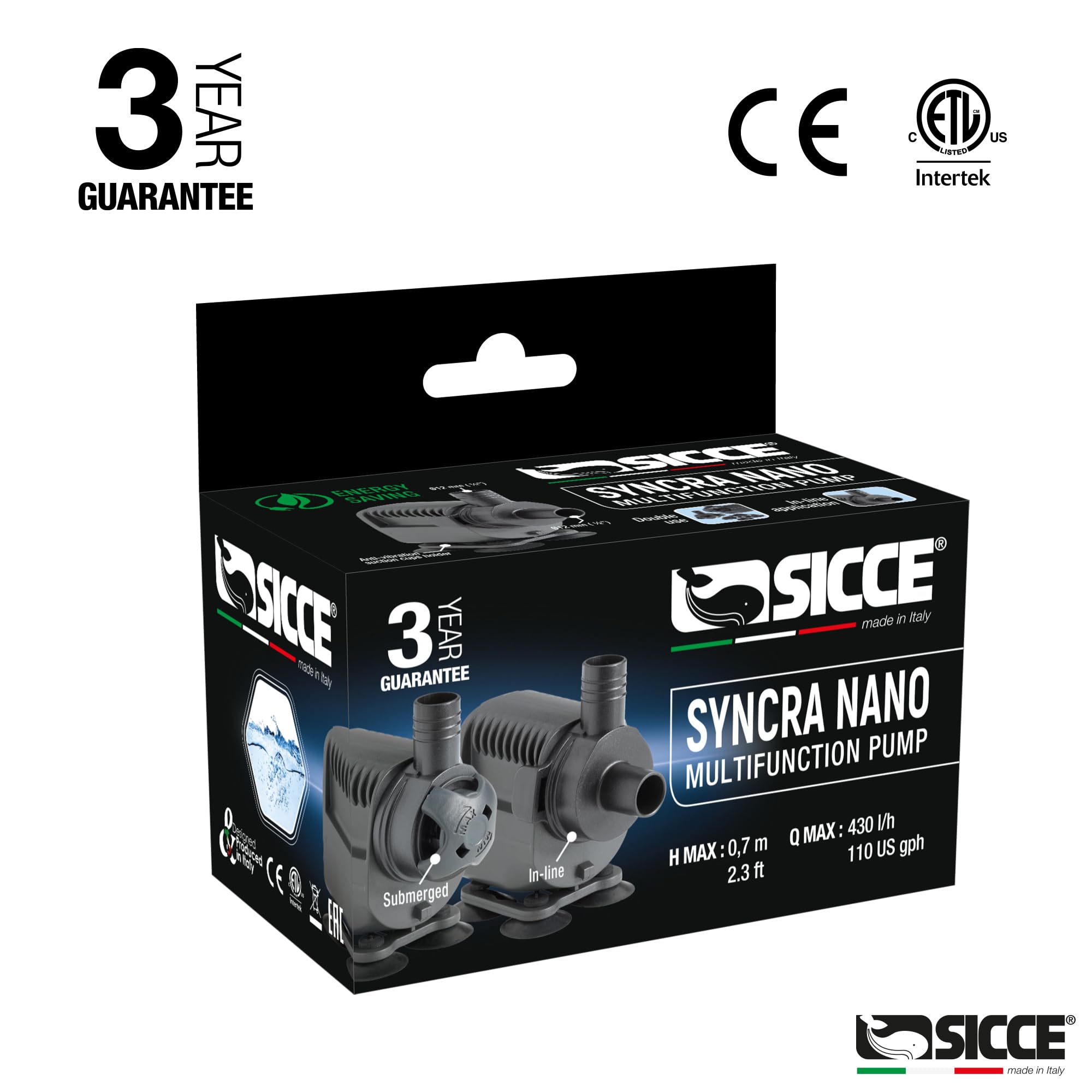 SICCE Syncra Nano support à ventouses réduit les vibrations et le bruit