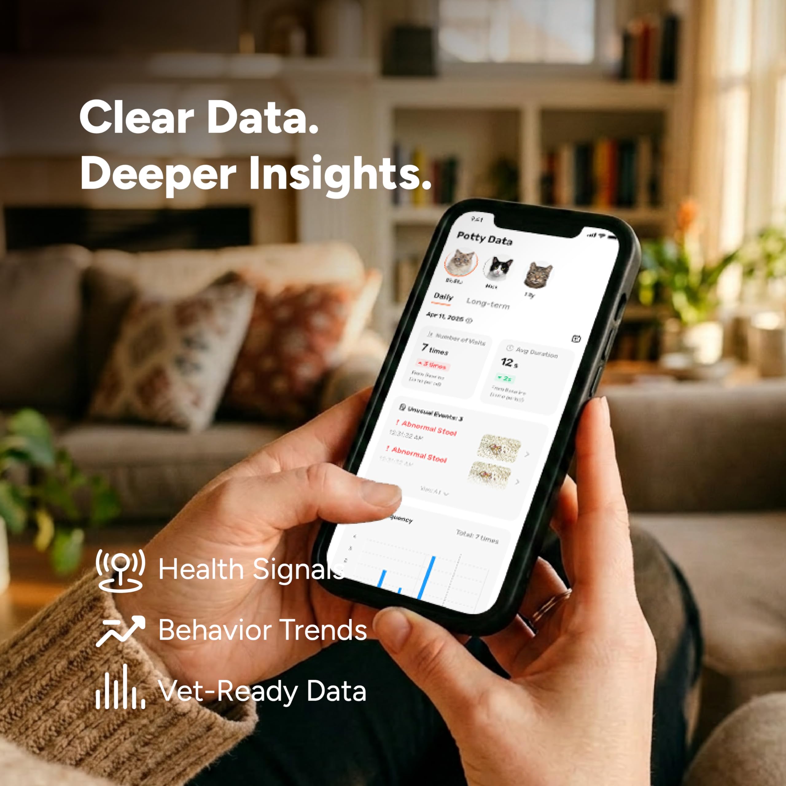 SiiPet LitterLens enregistrant et affichant données sur tablette via application