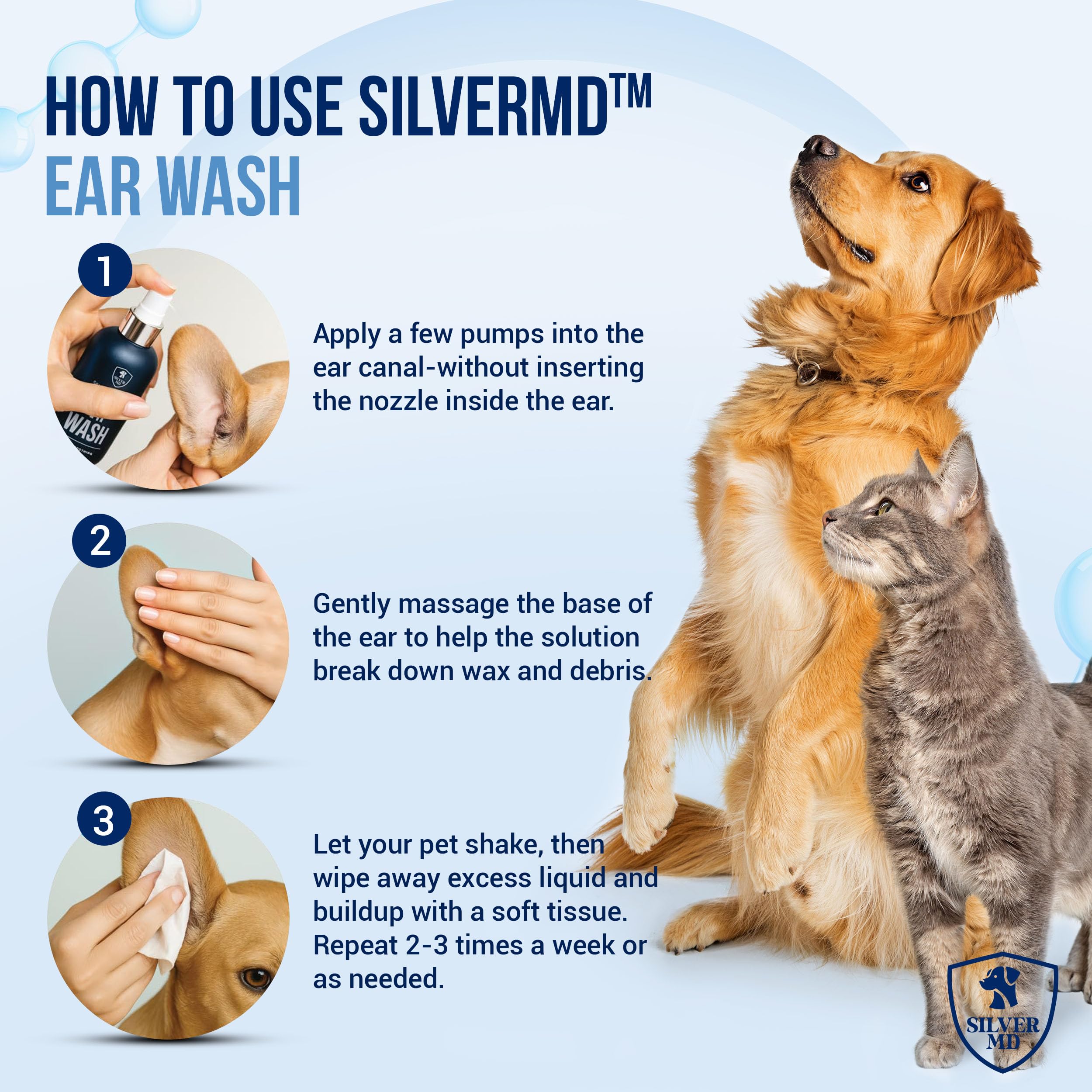SilverMD application sur oreille de chien pour apaiser et nettoyer