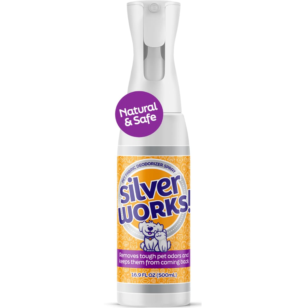 SilverWorks! bouteille face avant montrant l'étiquette et bénéfice de neutralisation d'odeurs