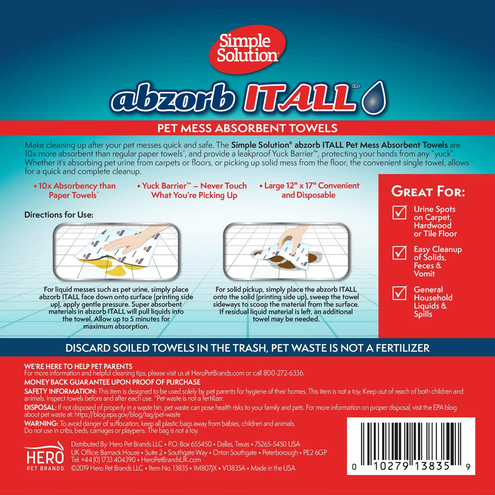 Simple Solution Abzorbitall serviette dépliée taille large pour nettoyage rapide