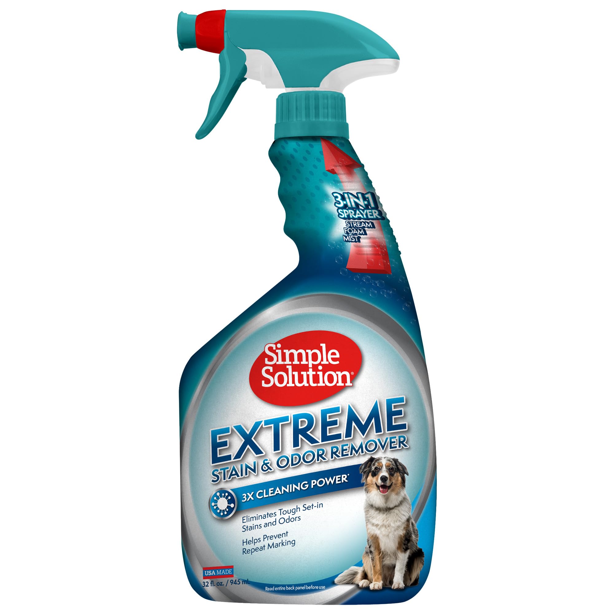 Simple Solution bouteille avant montrant format 32 oz et usage pratique