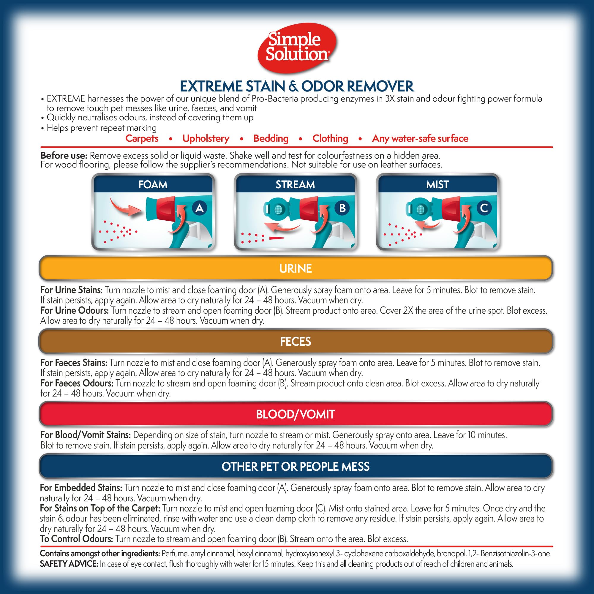 Simple Solution buse 3-en-1 gros plan pour application mousse, brume, jet