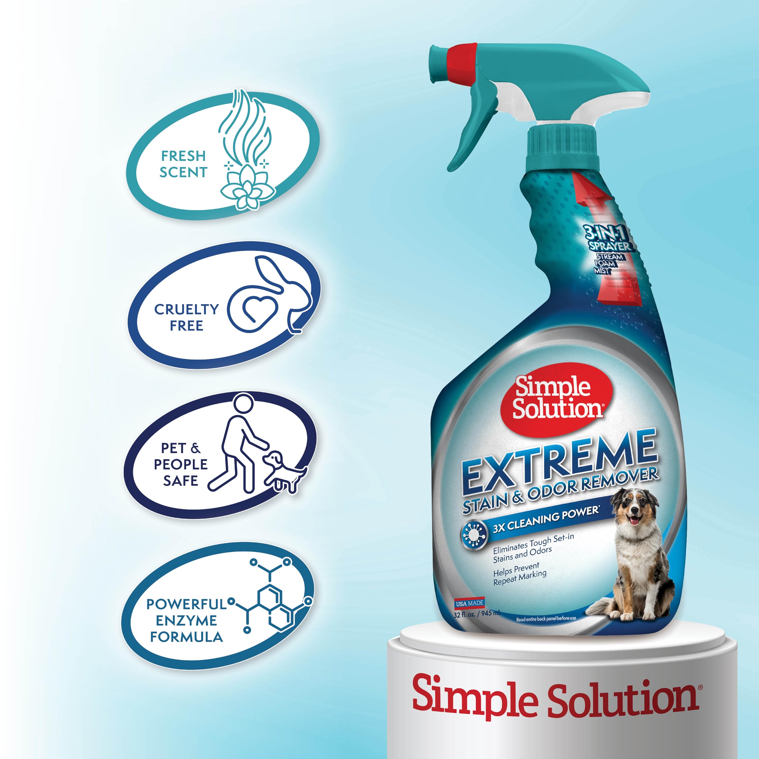 Simple Solution étiquette lisible détaillant ingrédients enzymatiques et usage