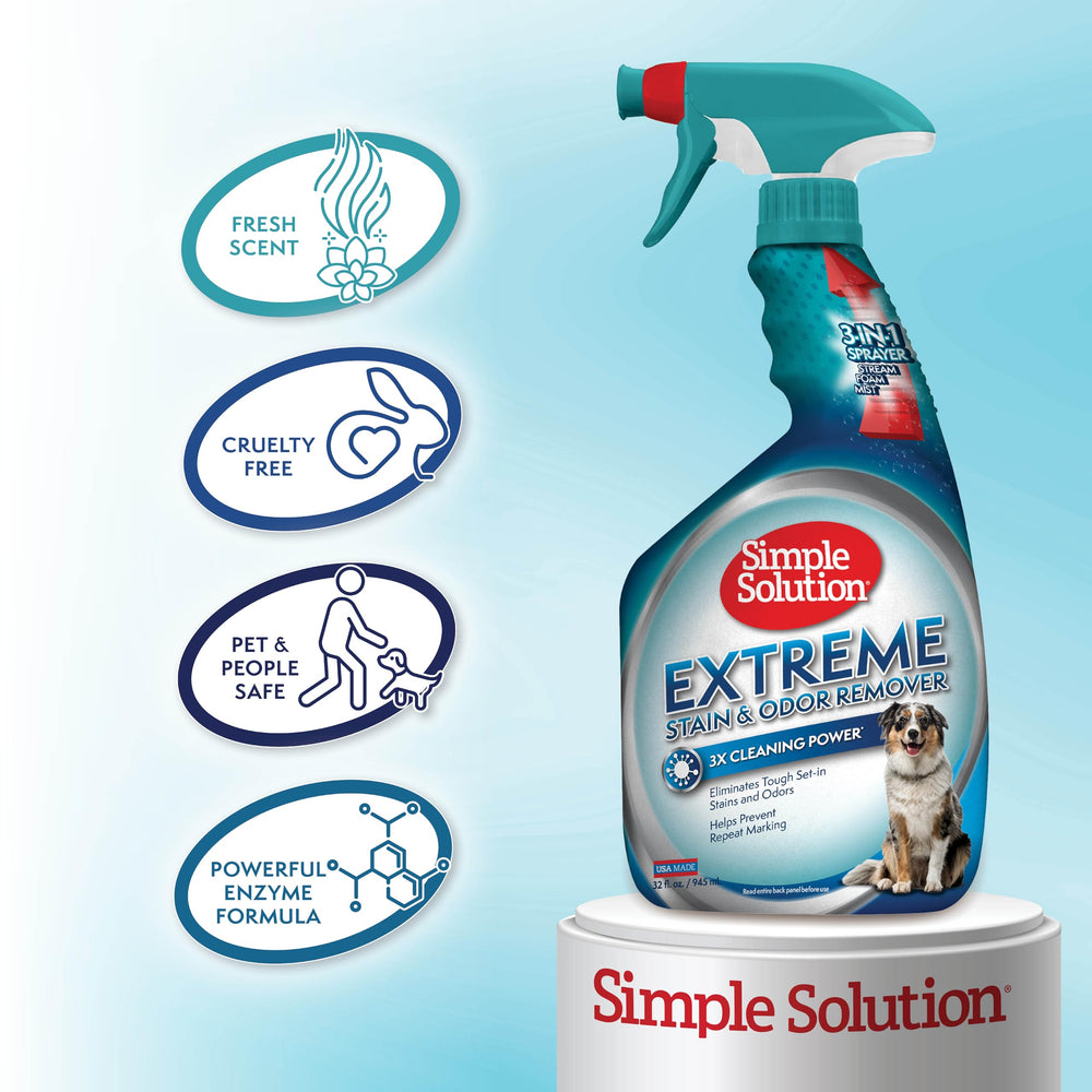 Simple Solution étiquette lisible détaillant ingrédients enzymatiques et usage
