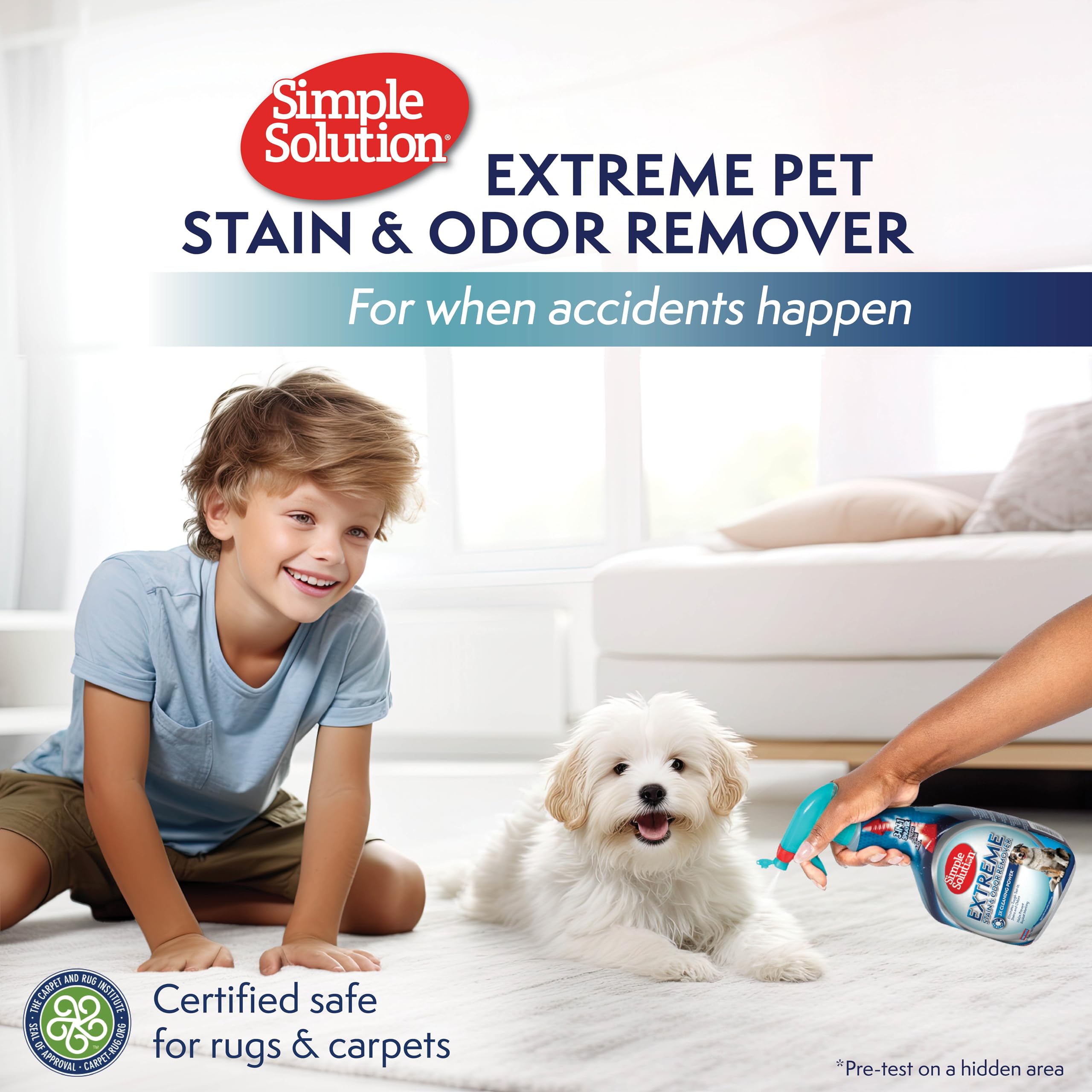 Simple Solution prétraitement linge montrant taches traitées avant lavage