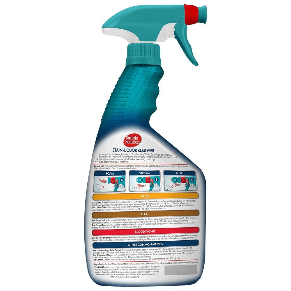 Simple Solution mousse appliquée sur tapis pour éliminer taches incrustées efficacement