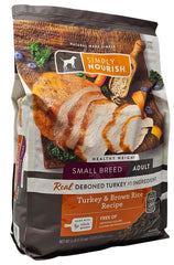 SIMPLY NOURISH gros plan des croquettes et grains, montrant la texture et la qualité des ingrédients