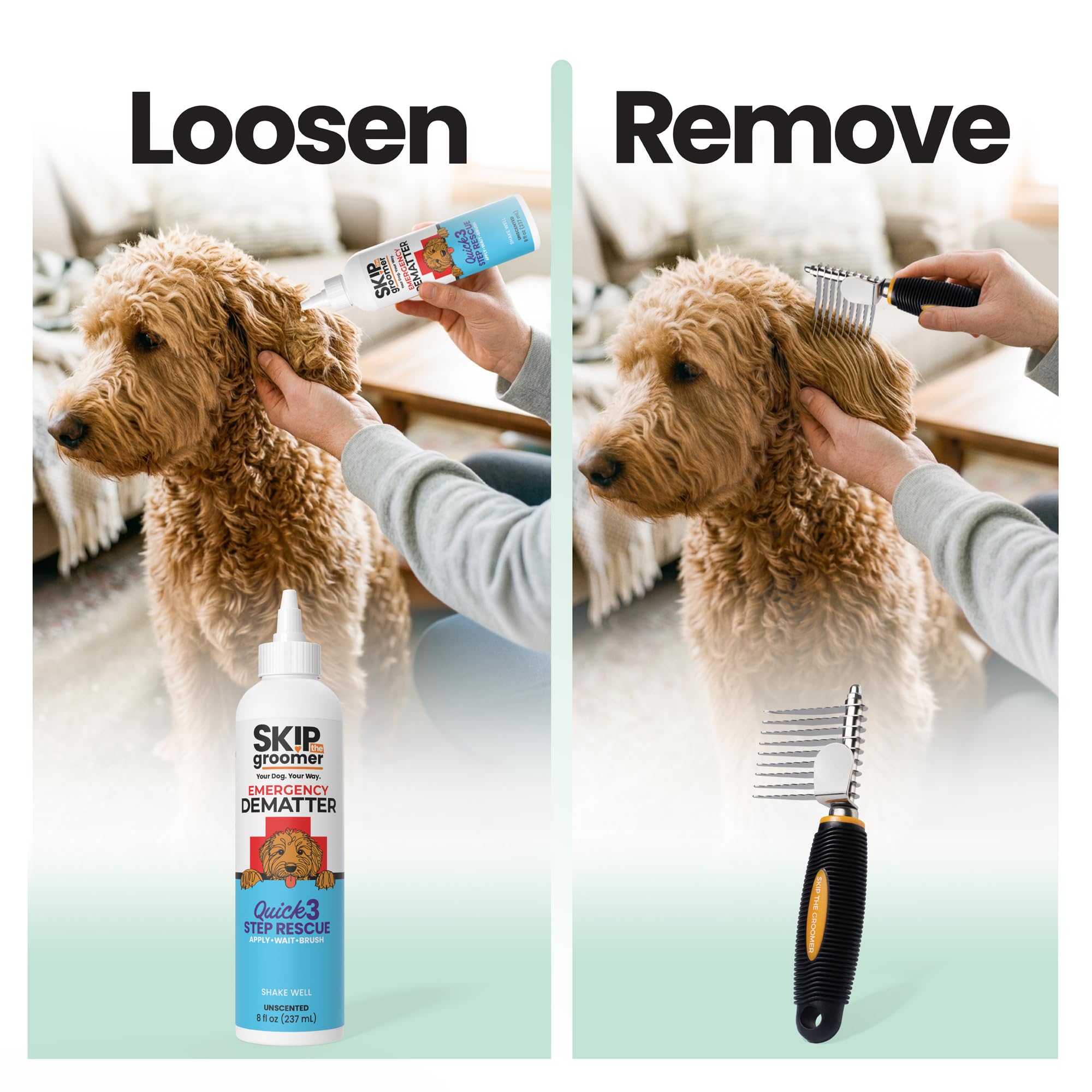 Skip the Groomer application sur les mains démontrant contrôle et douceur