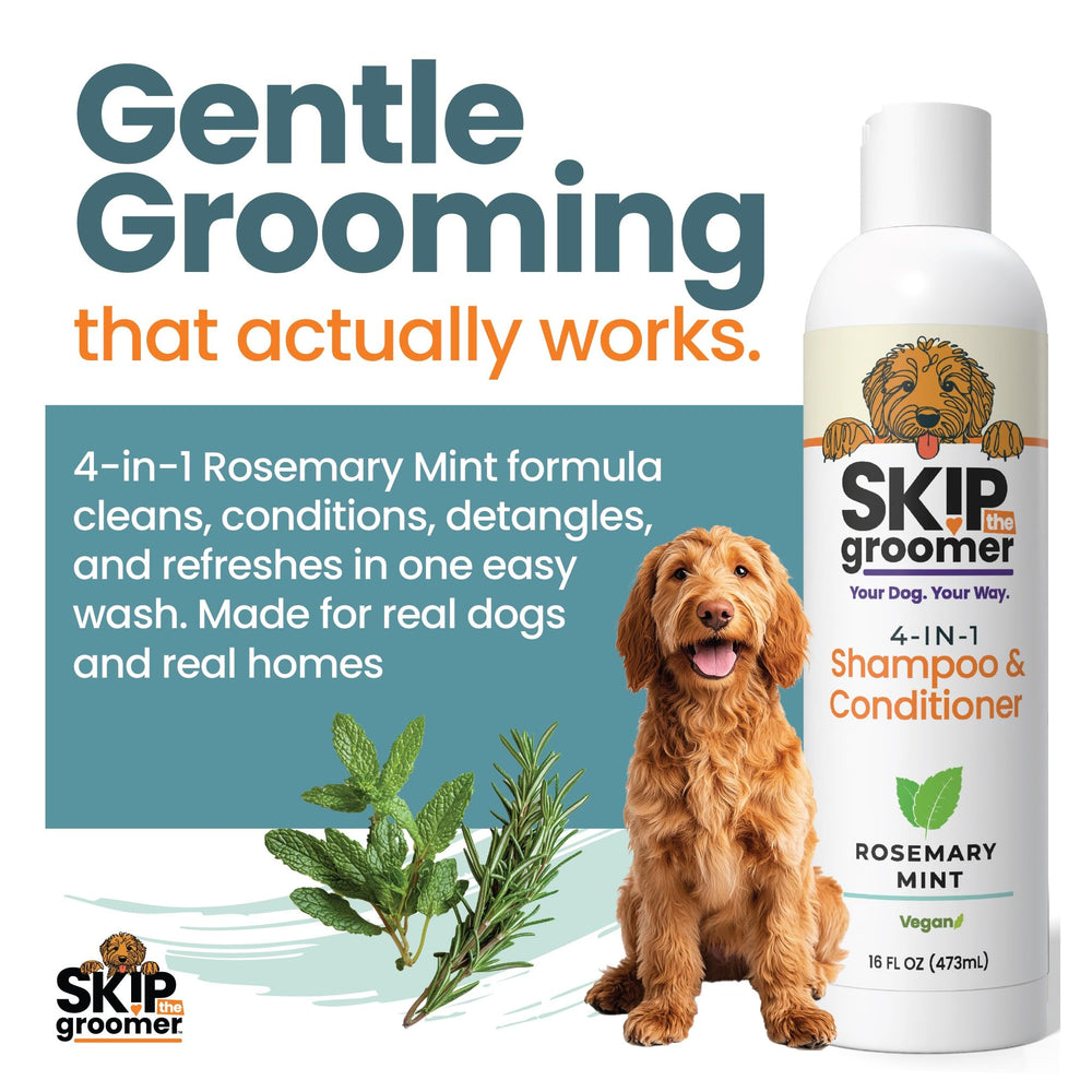 Goutte de produit Skip the Groomer montrant texture hydratante et nettoyage