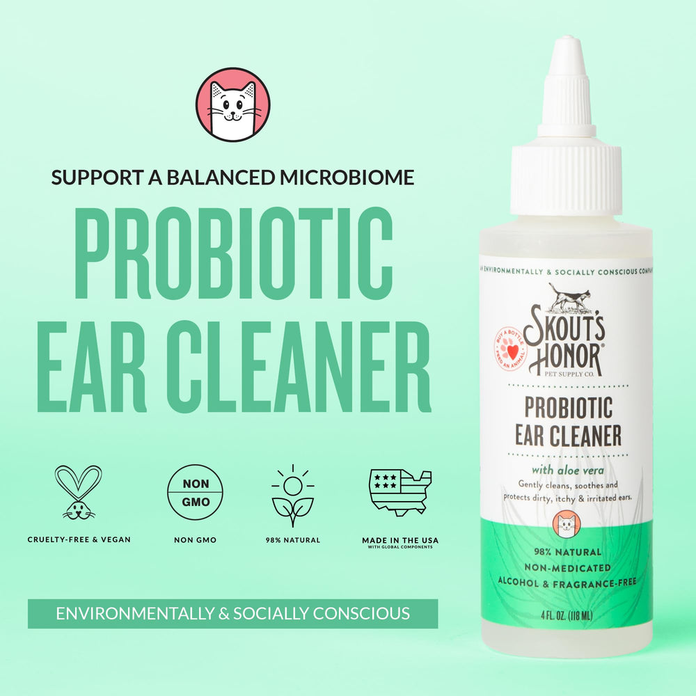 SKOUT'S HONOR étiquette détaillant Aloe Vera et probiotiques pour équilibre