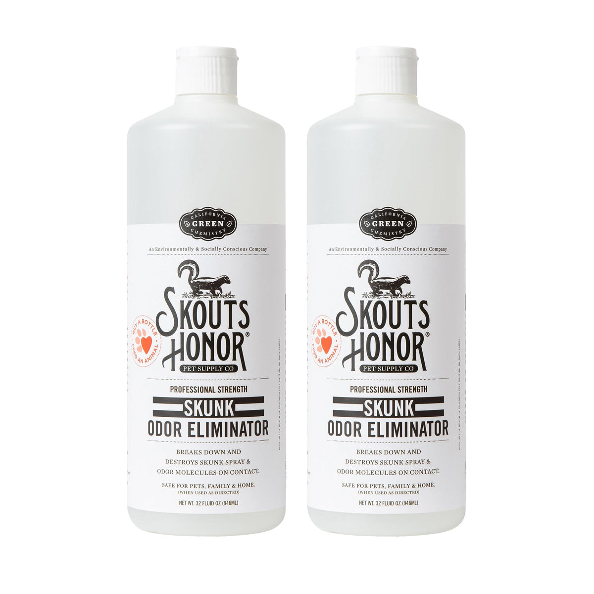 SKOUT'S HONOR flacon face 32 oz montrant emballage clair et bénéfice d'identification rapide