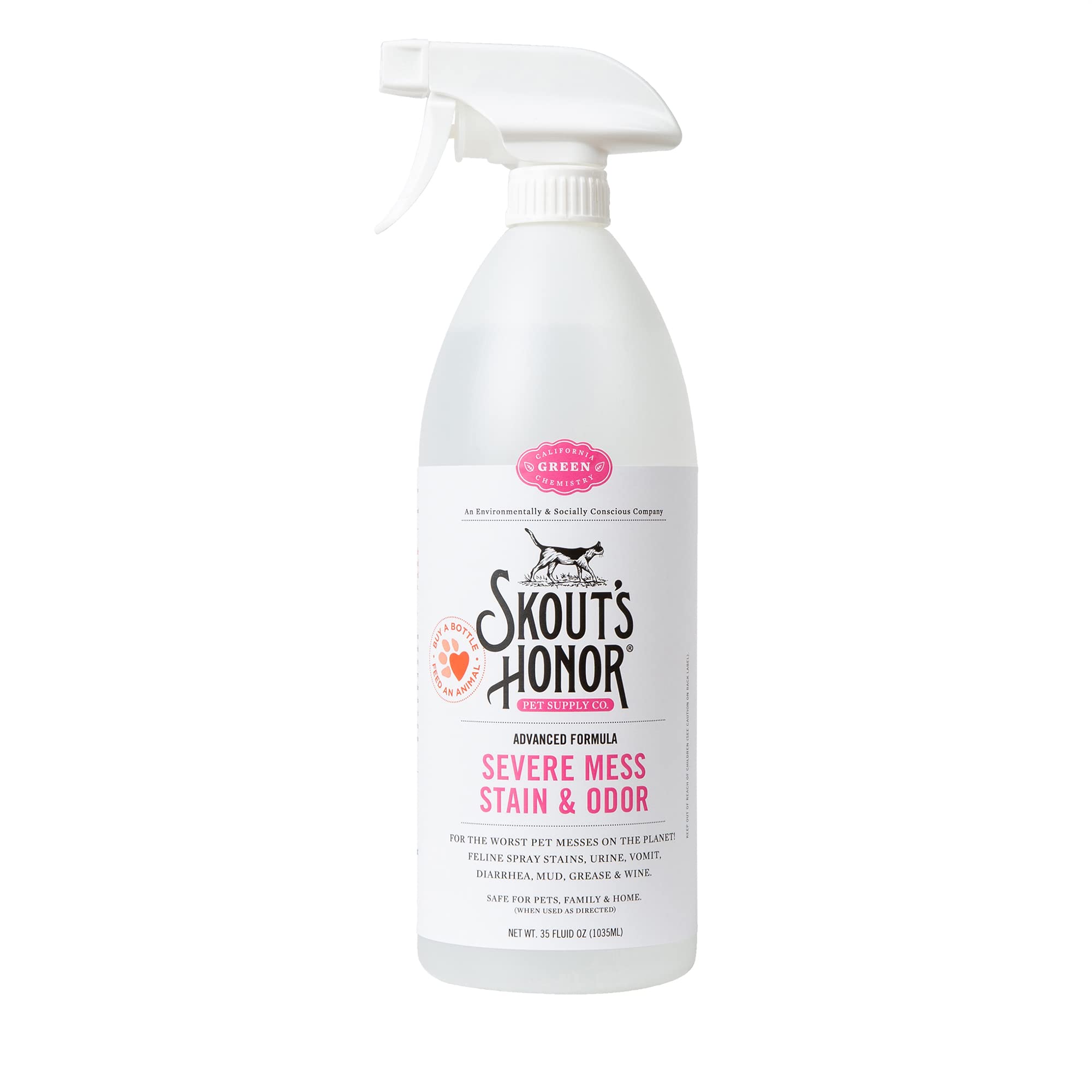 SKOUT'S HONOR flacon en avant montrant le format 35 oz et bénéfice nettoyant