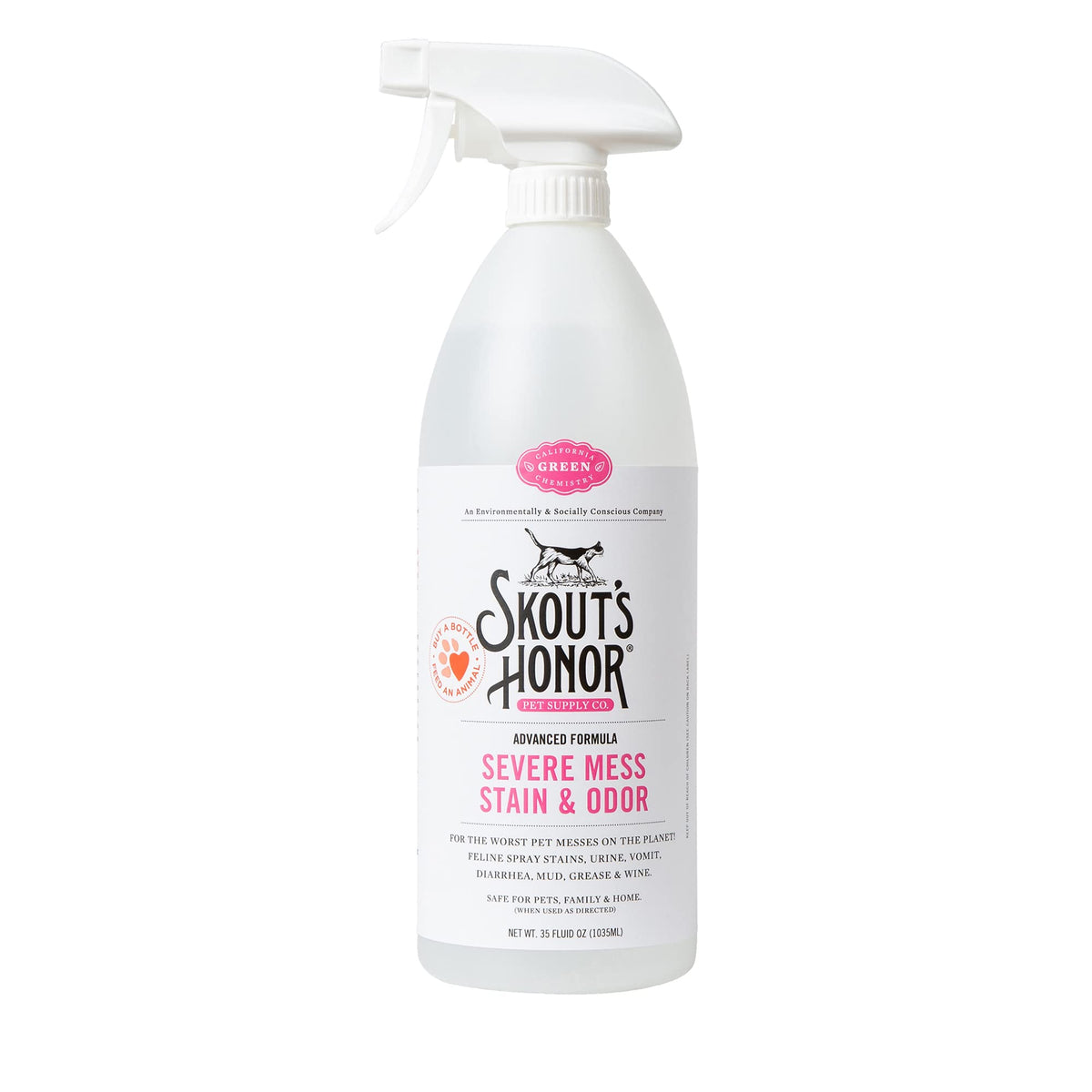 SKOUT'S HONOR flacon en avant montrant le format 35 oz et bénéfice nettoyant