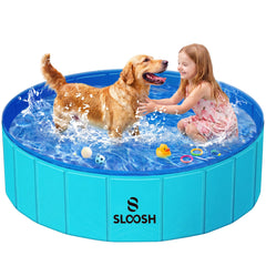 Sloosh piscine pliable vue de face montrant la forme et la couleur bleue, pratique pour voyages