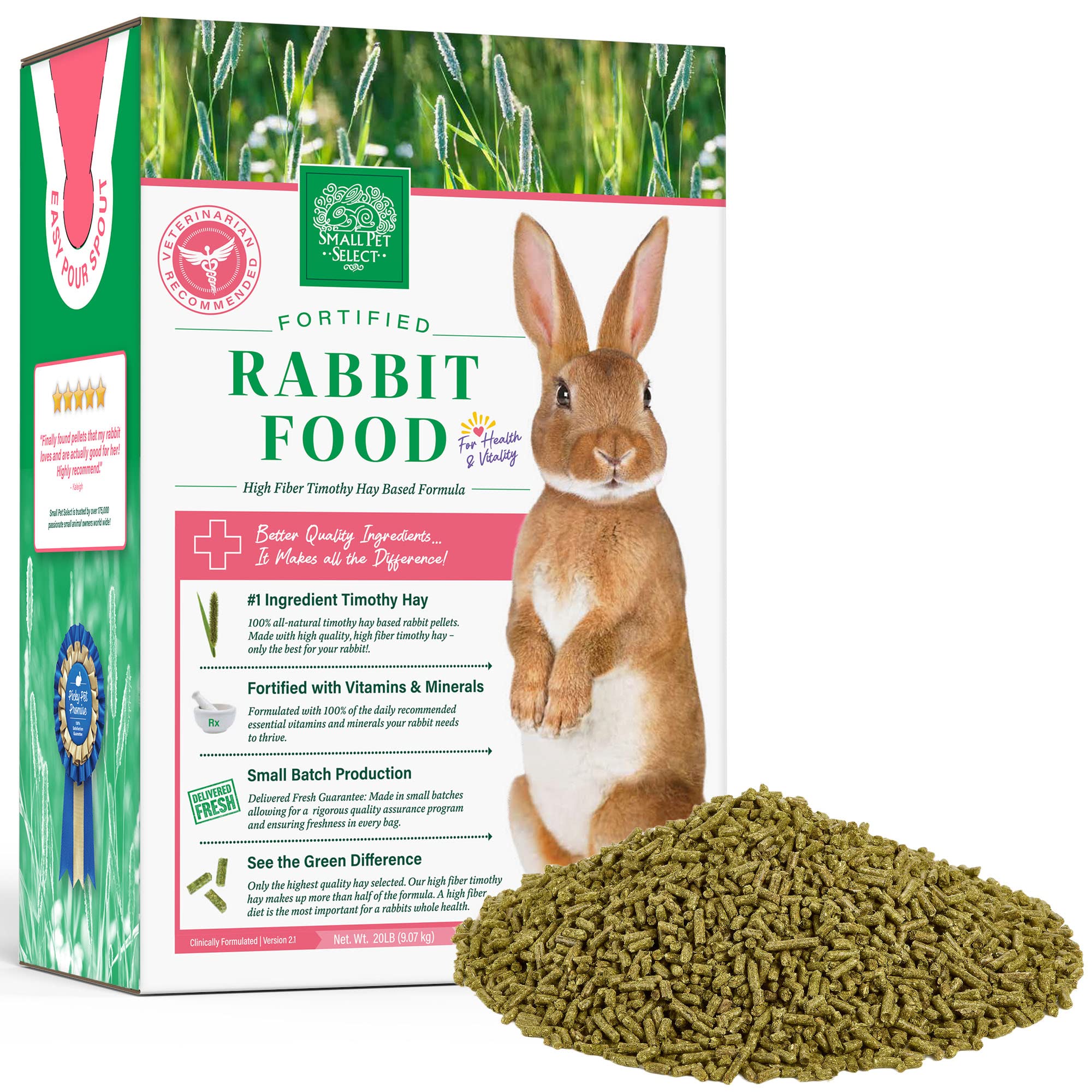 Small Pet Select emballage avant montrant sac 20 lb et information produit bénéfice fraîcheur