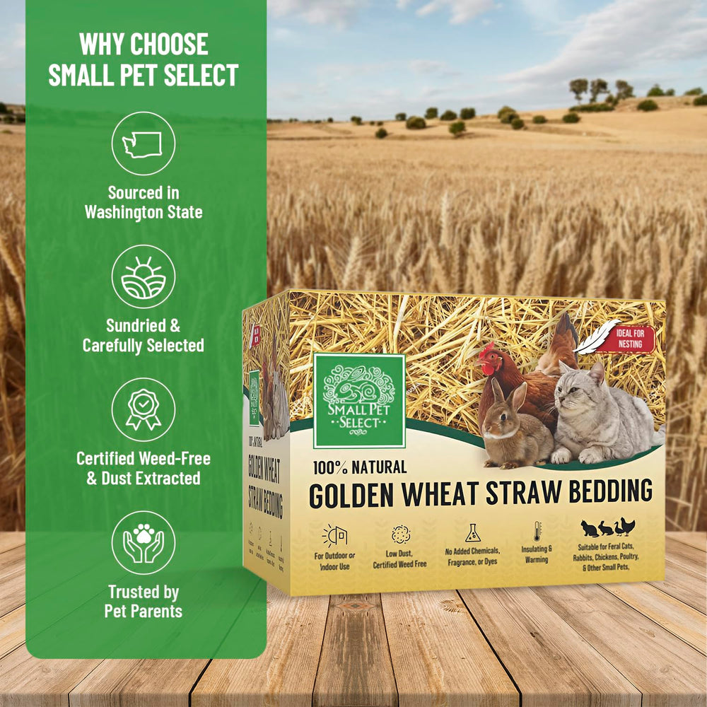 Small Pet Select étiquette montrant origine et certification weed-free