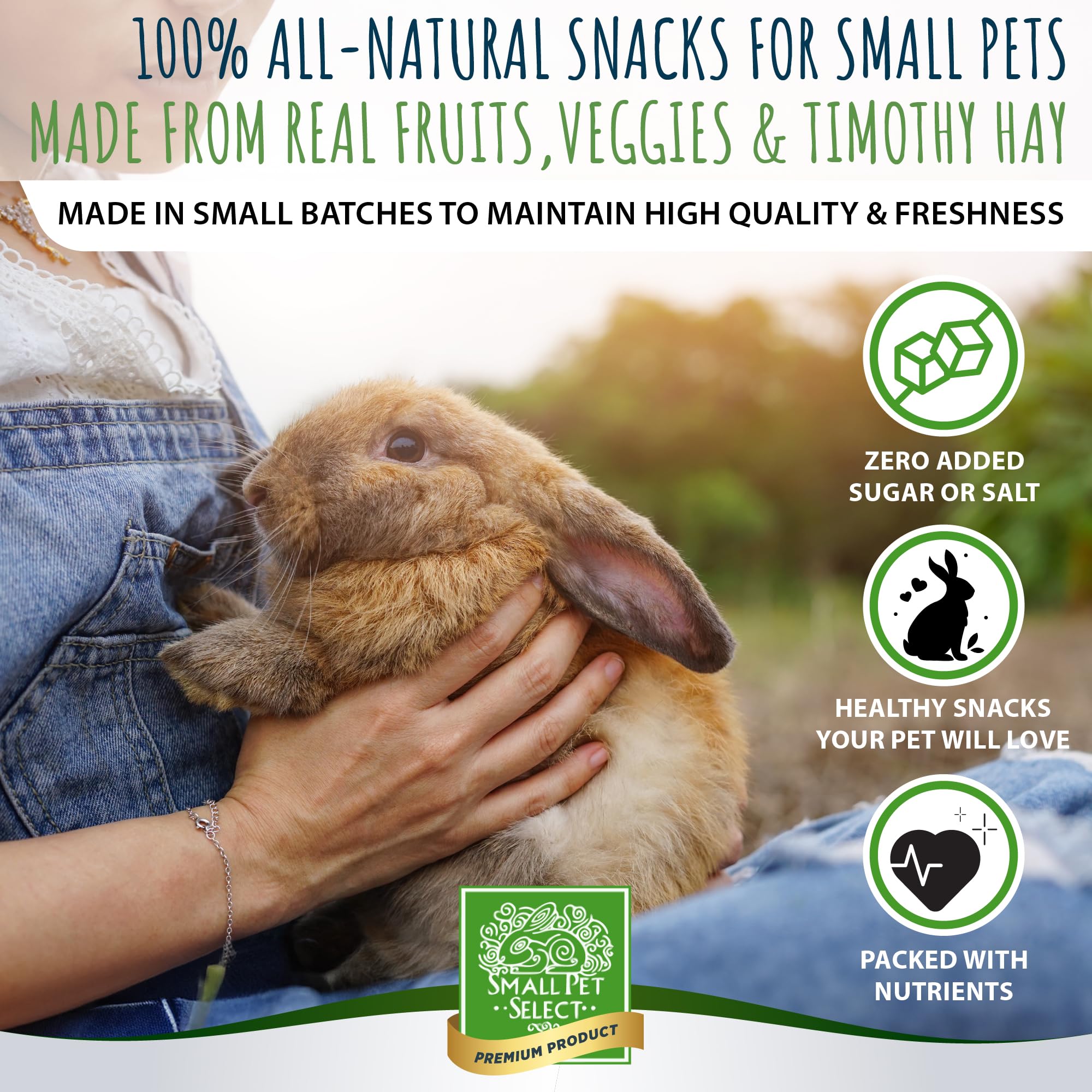 Small Pet Select gros plan sur la texture des bouchées et bénéfice naturel