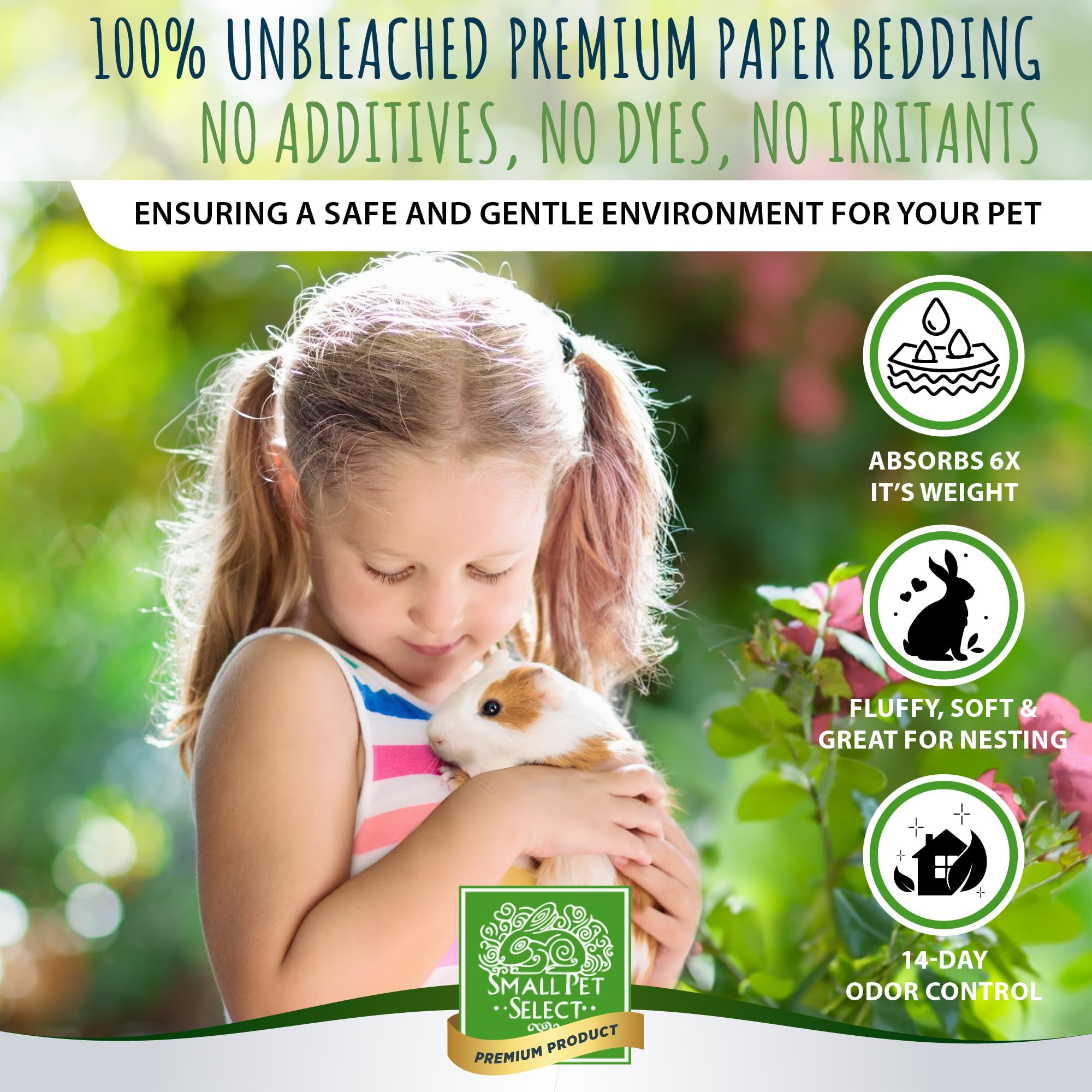 Small Pet Select gros plan sur texture de papier et boutons de rose, douceur absorbante