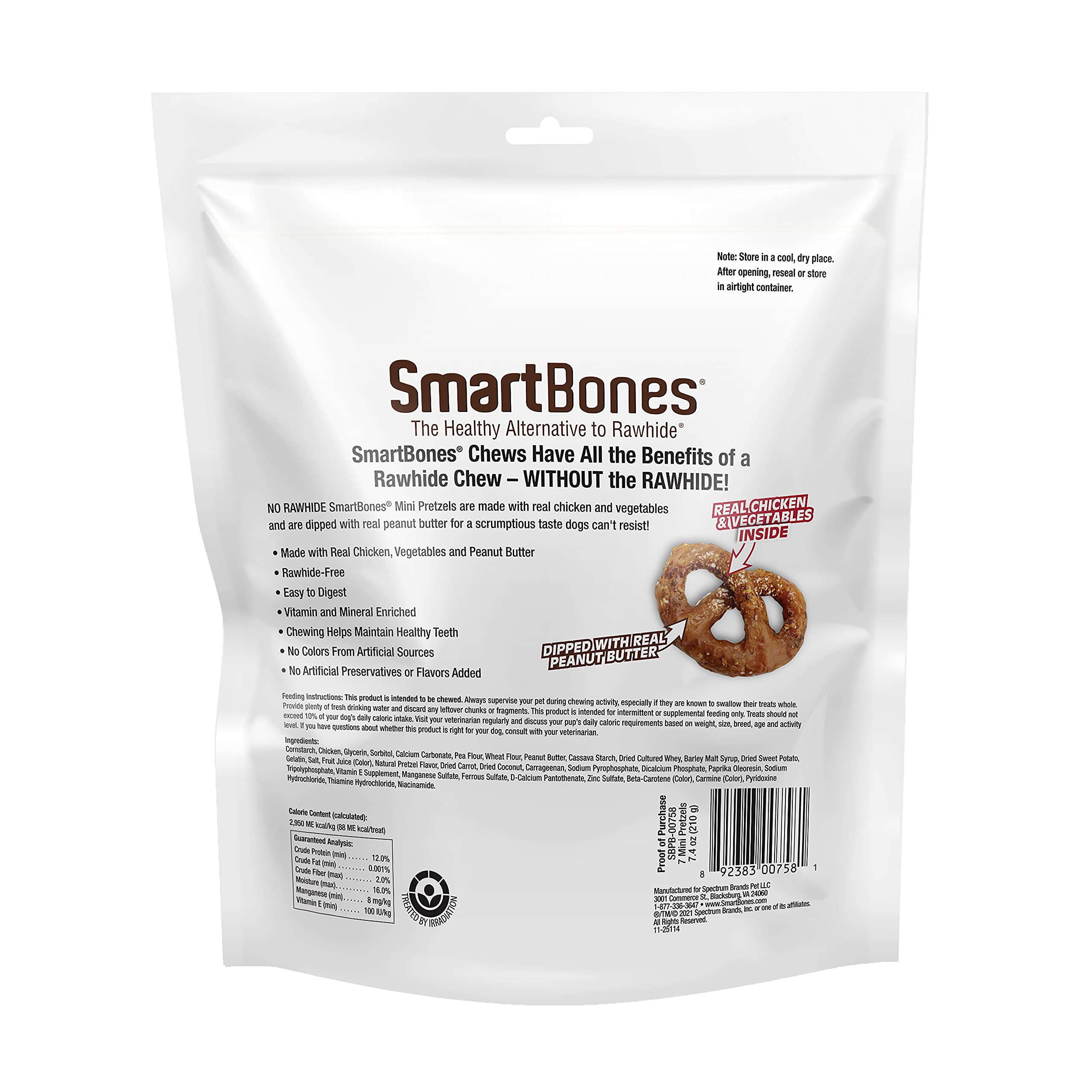 SmartBones gros plan sur la texture des mini pretzels, appétence visible
