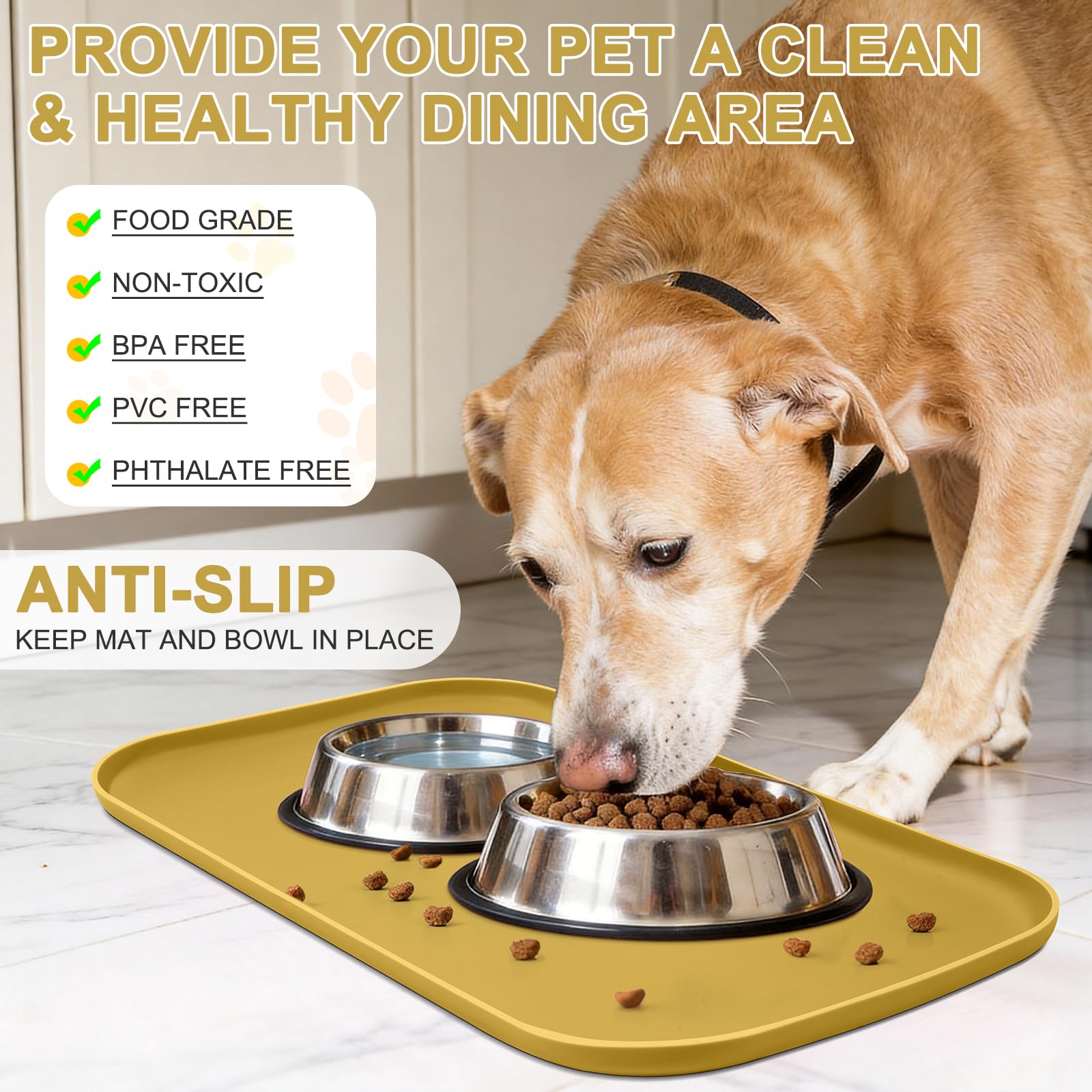 SMILOOL tapis en usage avec chien stabilise la gamelle et empêche glissement