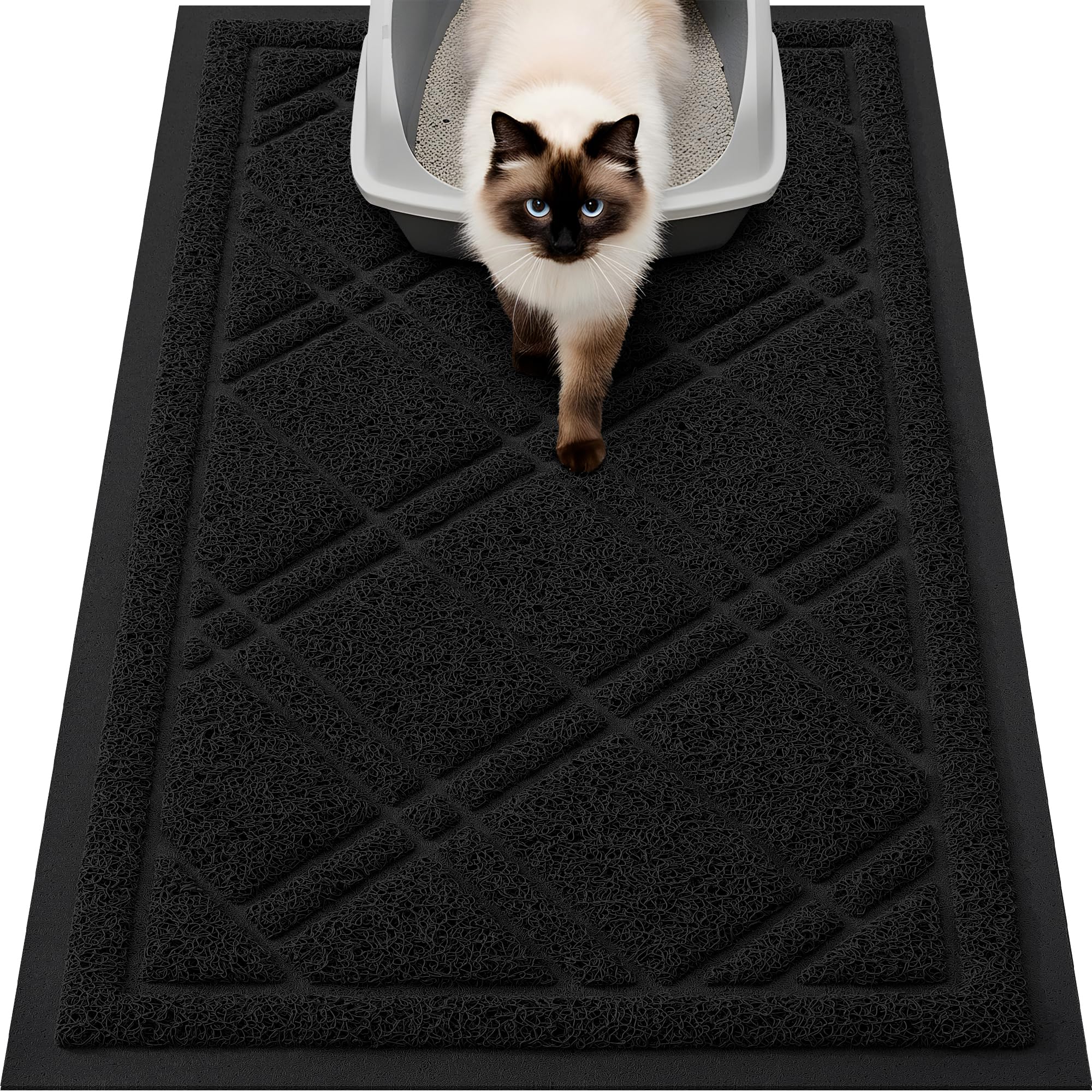 Smiry tapis face avant noir, protège le sol en retenant la litière