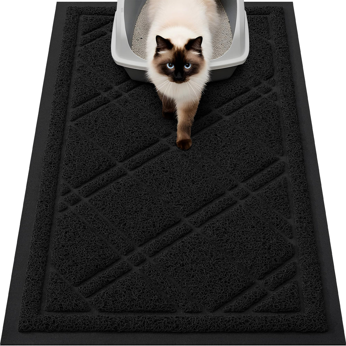 Smiry tapis face avant noir, protège le sol en retenant la litière