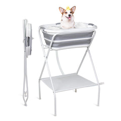 SMLXLXX vue de face de la baignoire portable montrant stabilité et organisation