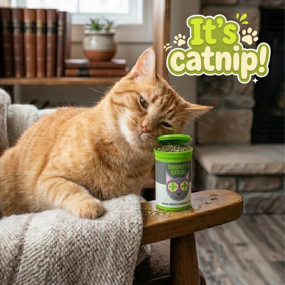 Smokey's Stash en usage sur jouet avec chat actif et stimulation