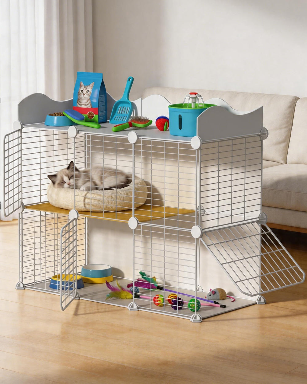 SNAAT Cat Cage posé sur balcon, habitat sécurisé et esthétique