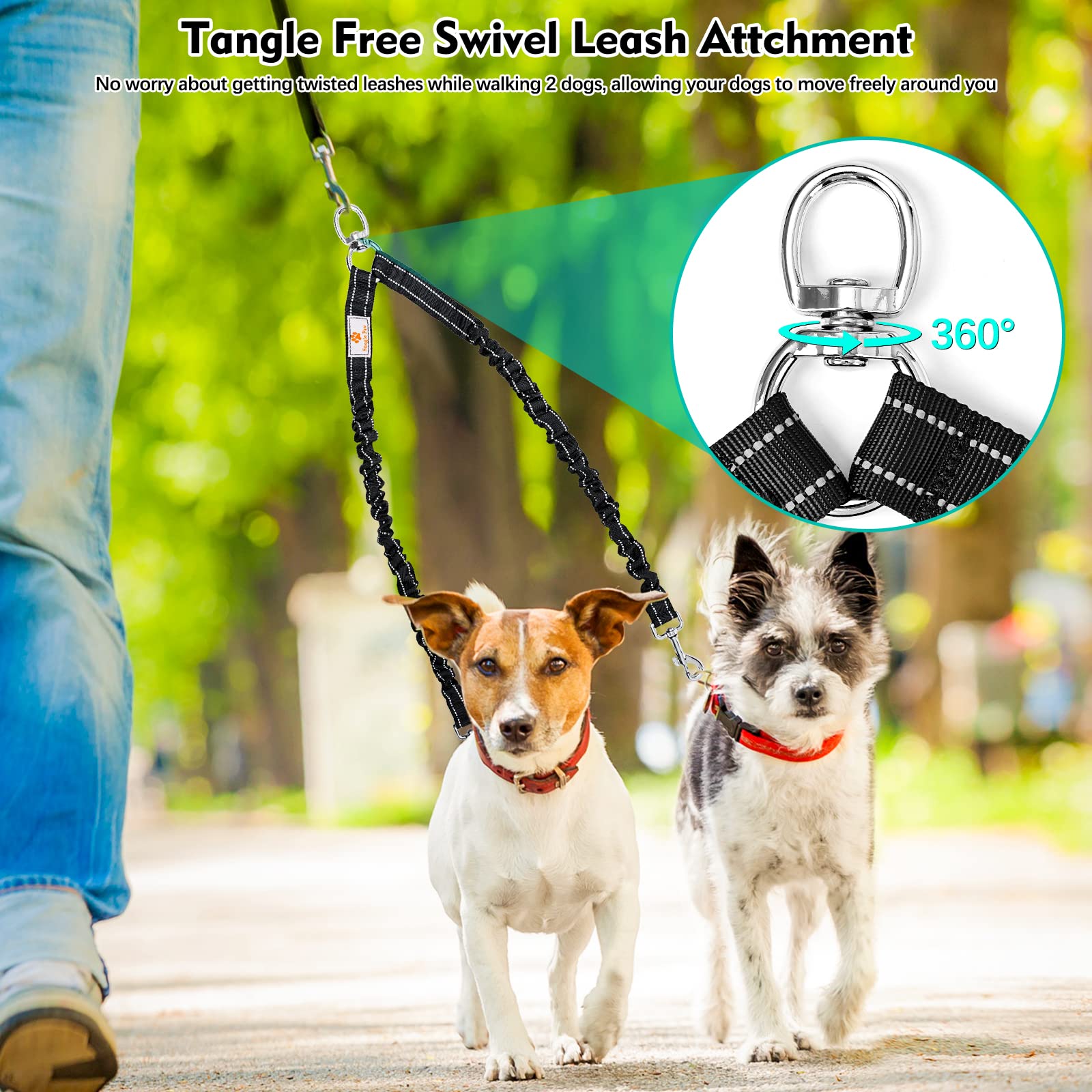 Snagle Paw attache rotative 360° illustrant l’anti-enchevêtrement et la liberté de mouvement