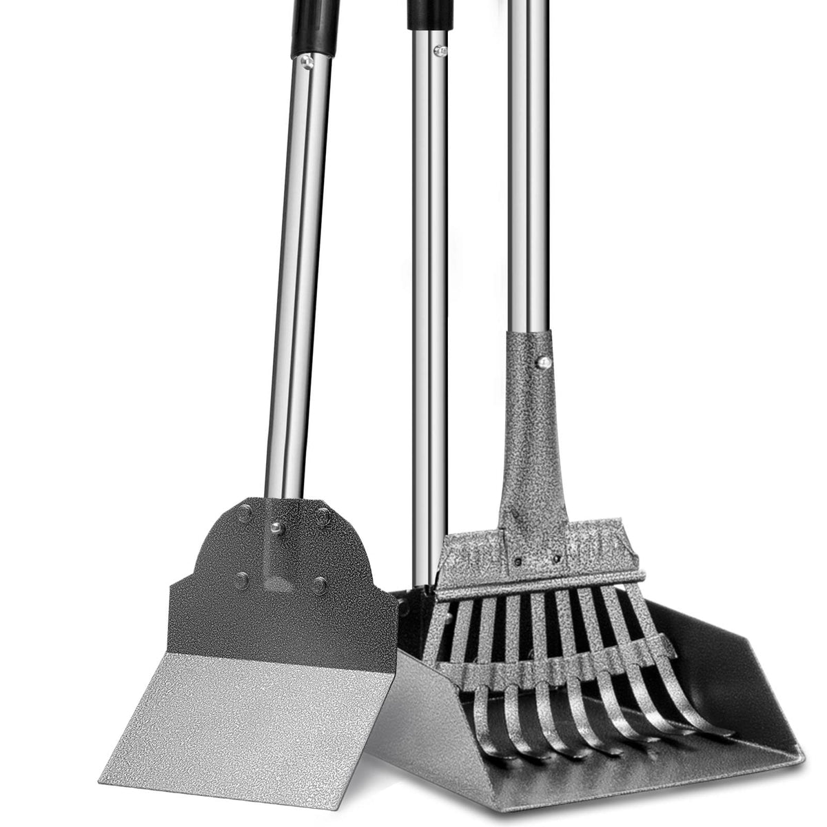 Snagle Paw face avant du kit montrant le râteau, la pelle et le bac pour rangement pratique