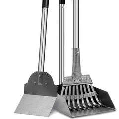 Snagle Paw face avant du kit montrant le râteau, la pelle et le bac pour rangement pratique