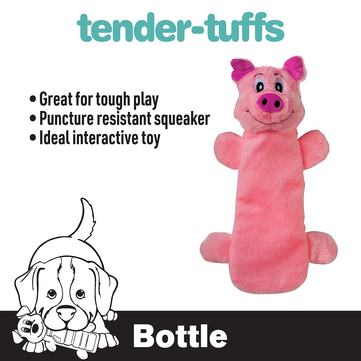 Snuggle Puppy bouteille insérée démontrant le mécanisme de crissement satisfaisant