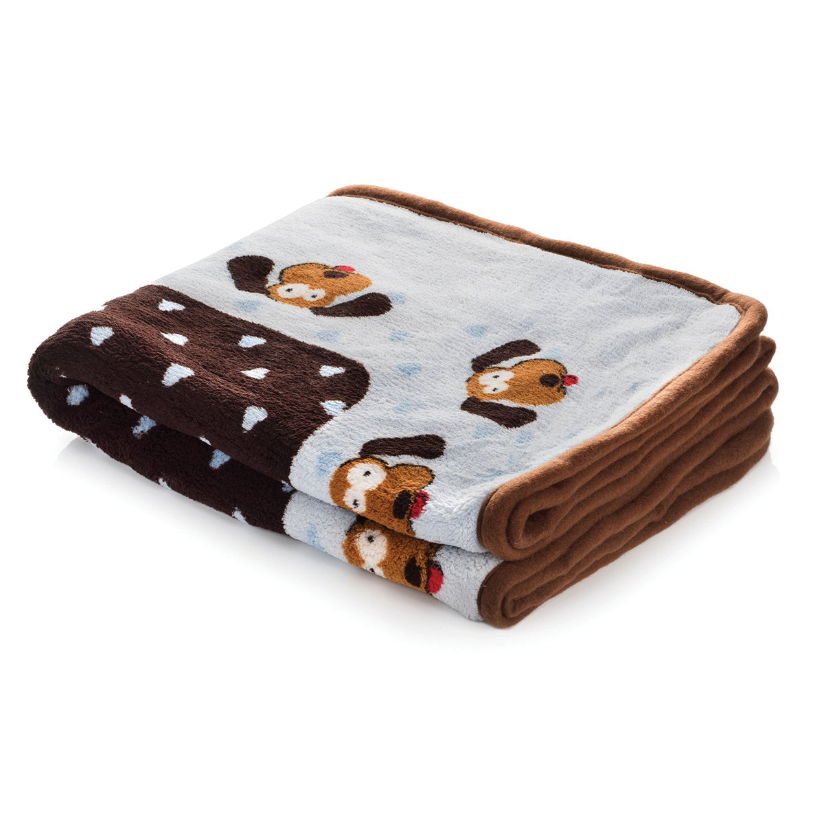 Snuggle Puppy couverture devant montrant la coupe et la couleur bleue pour confort instantané